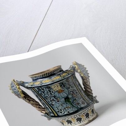 Albarello, multicolor painted with flower sprays and oval escutcheon by Anonymous
