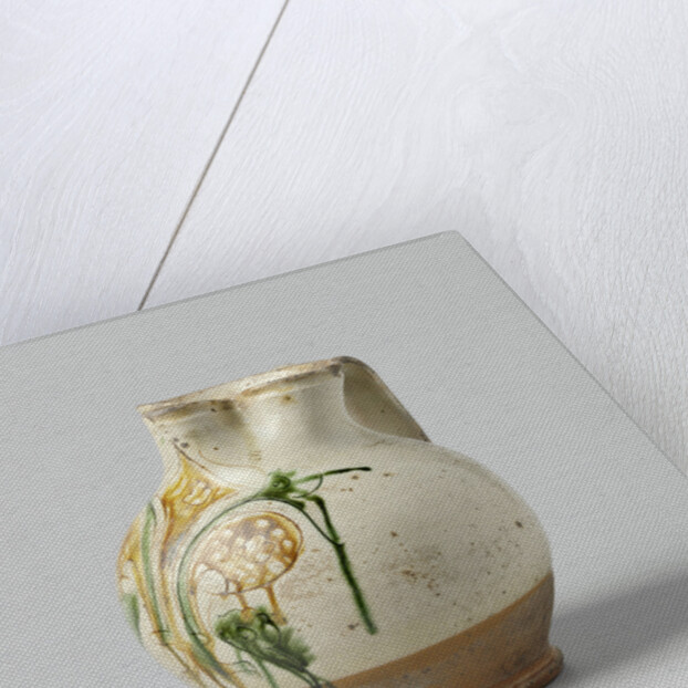 Jug spherical with pinched spout and wide, flat ears, multicolor painted with Florentine lily by Anonymous