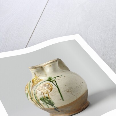 Jug spherical with pinched spout and wide, flat ears, multicolor painted with Florentine lily by Anonymous