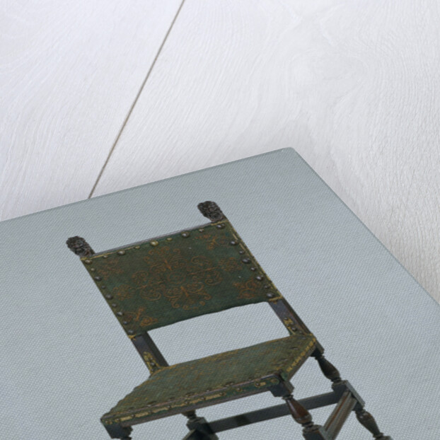 Rosewood chair, covered with green baize, featuring a decoration of orange cord by Anonymous
