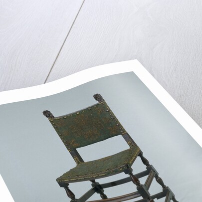 Rosewood chair, covered with green baize, featuring a decoration of orange cord by Anonymous