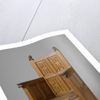 Armchair with coffin-shaped base, decorated with letter panels by Anonymous