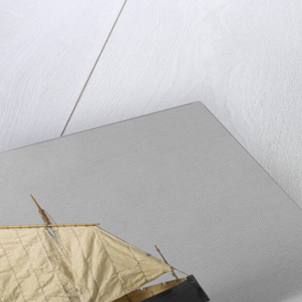 A one-masted sailing boat with a mainsail and jib rigged fore and aft by Anonymous