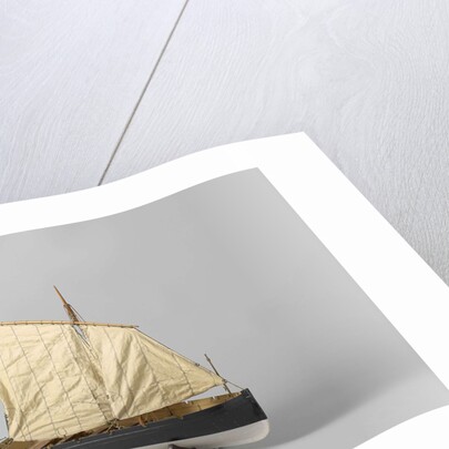 A one-masted sailing boat with a mainsail and jib rigged fore and aft by Anonymous