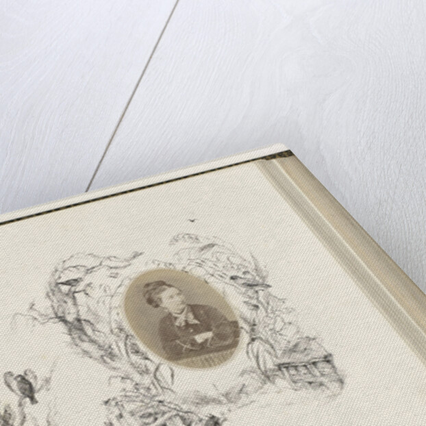 Portrait of H. T. Salmon bordered by drawing flora with birds by Anonymous