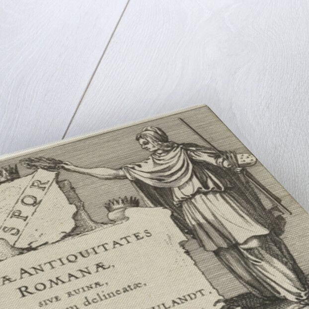 Fame and Arts besides a monumental stone, Anonymous by Claes Jansz. Visscher II