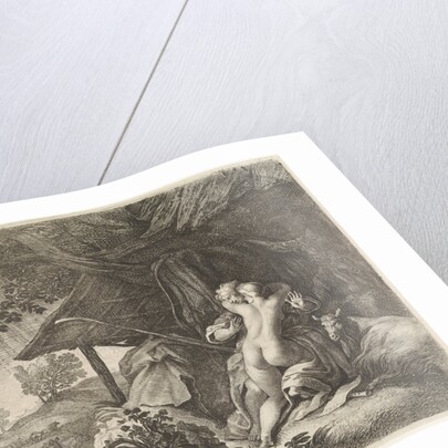 Shepherd and shepherdess shelter from a storm by Moyses van Wtenbrouck