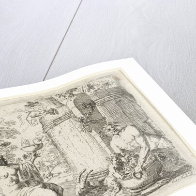 Two nymphs and two satyrs in a wooden tub, Herman van Swanevelt by Charles Audran