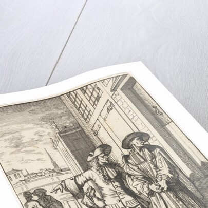 Lucie kneels in front of La Riviere who is dressed as cleric, Caspar Luyken by Adriaan Braakman