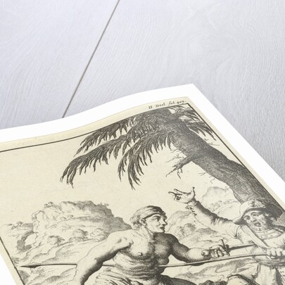 Javanese and Dutch man stabbing each other with a spear and a dagger down by Jan Luyken