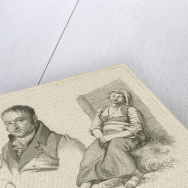 Portrait of Daniel Vrijdag between two farmers by Hendrik Willem Caspari