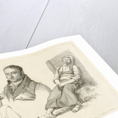 Portrait of Daniel Vrijdag between two farmers by Hendrik Willem Caspari