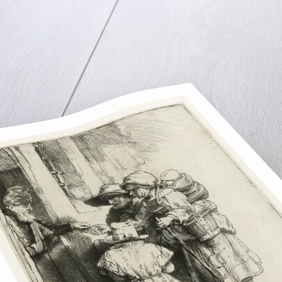 A blind hurdy-gurdy player with family receives a handout by Rembrandt Harmensz. van Rijn