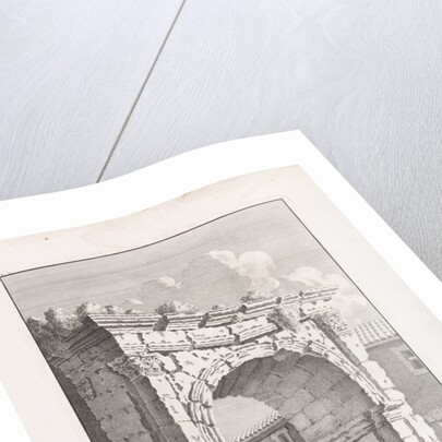 Ruins of a Roman gate with two men by Bonaventura van Overbeek