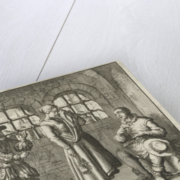 Jacques d'Auchy in prison in Leeuwarden say goodbye to his wife by Jan Luyken
