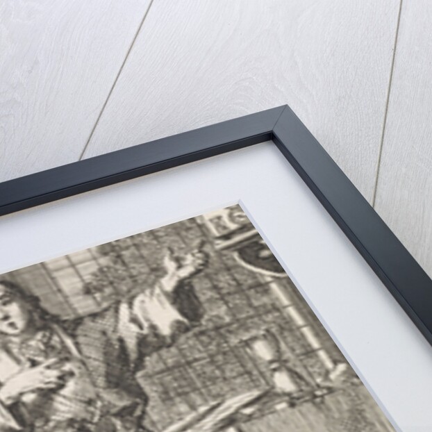 Indoors appoint a man to a wall clock by Jacobus van Hardenberg