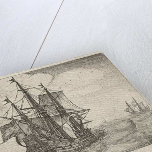 Sailing threemaster and a rocky coast with trees by Salomon Savery