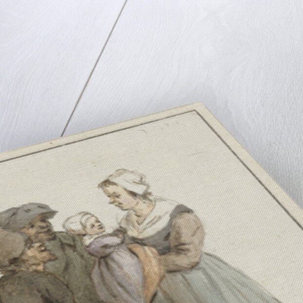 Woman with child at two men by Christina Chalon