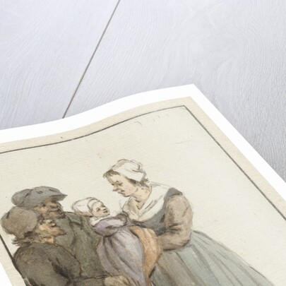 Woman with child at two men by Christina Chalon
