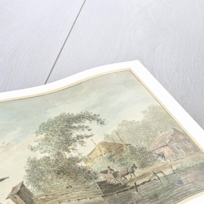 Farm on a canal with a drawbridge by Hermanus Petrus Schouten