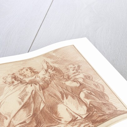 Aaron and Hur struts Moses' hands during the struggle of the people of Israel against the Amalekites Biblical scene by Anonymous