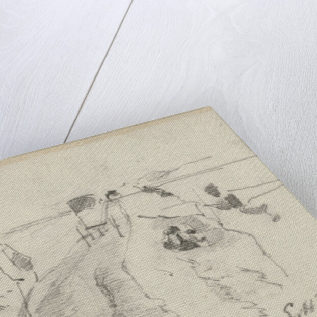 Sketch of a country road with a farmer and cow heads by George Hendrik Breitner