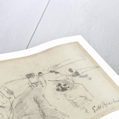 Sketch of a country road with a farmer and cow heads by George Hendrik Breitner