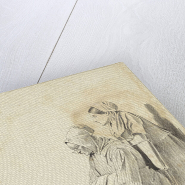Young woman standing behind a seated reading old woman seen from the side by Pieter van Loon