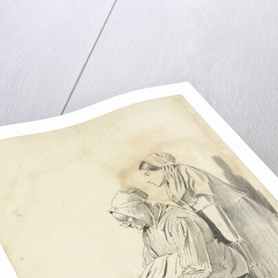 Young woman standing behind a seated reading old woman seen from the side by Pieter van Loon