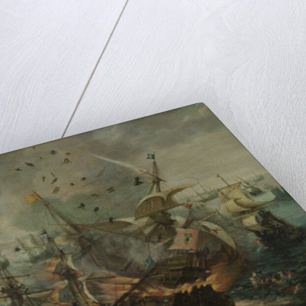 The Explosion of the Spanish Flagship during the Battle of Gibraltar by Cornelis Claesz. van Wieringen