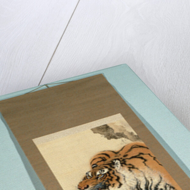 Horizontale Scroll Painting with a picture of a tiger on a rock by Tanaka Gekko