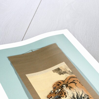 Horizontale Scroll Painting with a picture of a tiger on a rock by Tanaka Gekko