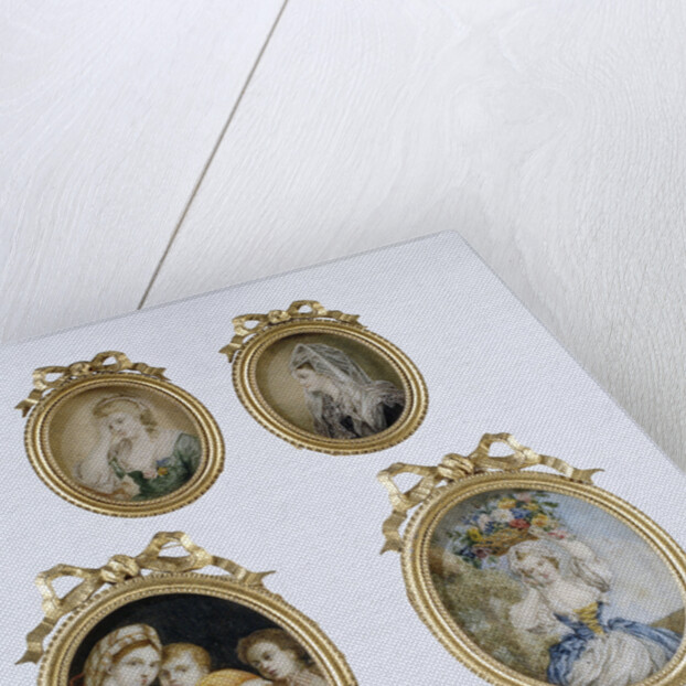 Painting depicting a girl with flower basket by Anonymous