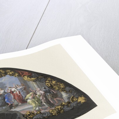 Folding fan, tempera and India ink 'Dido at the stake' painted surrounded by a heavy ornamental border. by Paul Androuet Ducerceau