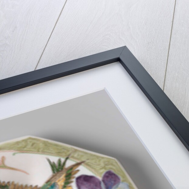 Dish, part of a set, painted with bird and violins by C.W.J. 't Hart