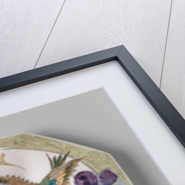 Dish, part of a set, painted with bird and violins by C.W.J. 't Hart