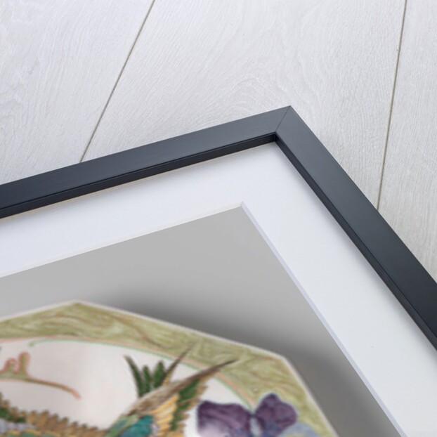 Dish, part of a set, painted with bird and violins by C.W.J. 't Hart