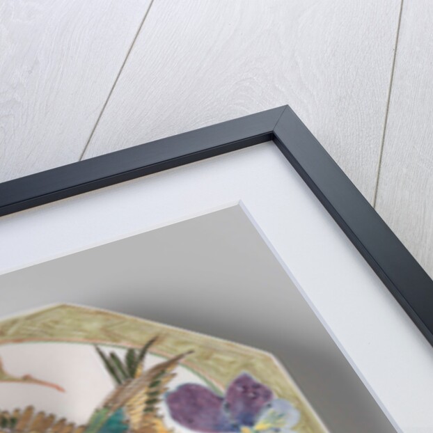 Dish, part of a set, painted with bird and violins by C.W.J. 't Hart