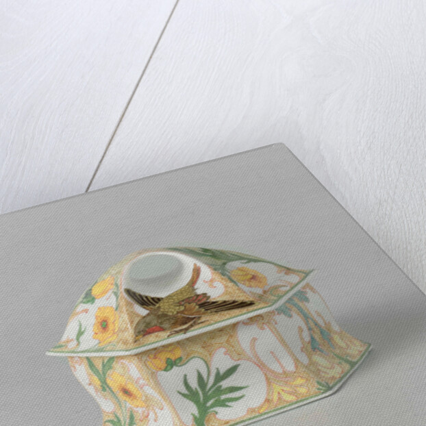 Lid of a bonbonnière with flowers and bird by Sam Schellink