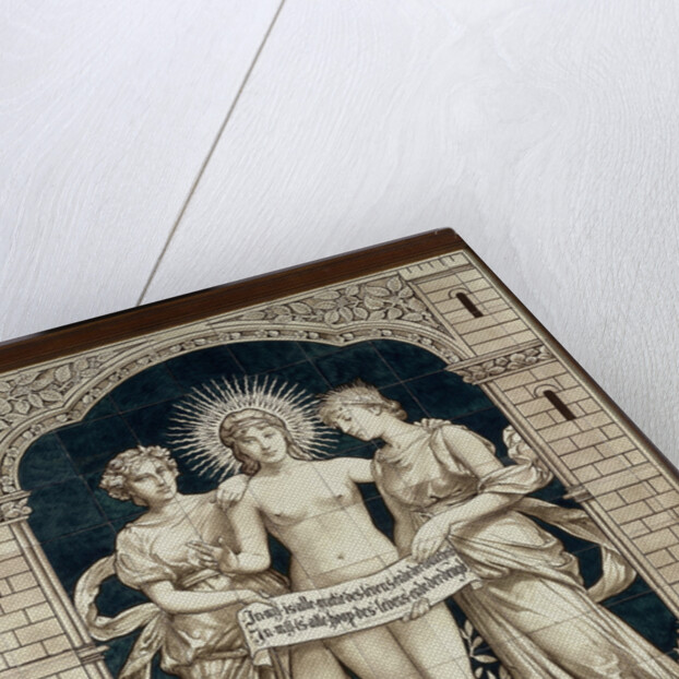 Tile panel with the personifications of the Beautiful, the True and the Good, Daniël Harkink by Georg Sturm
