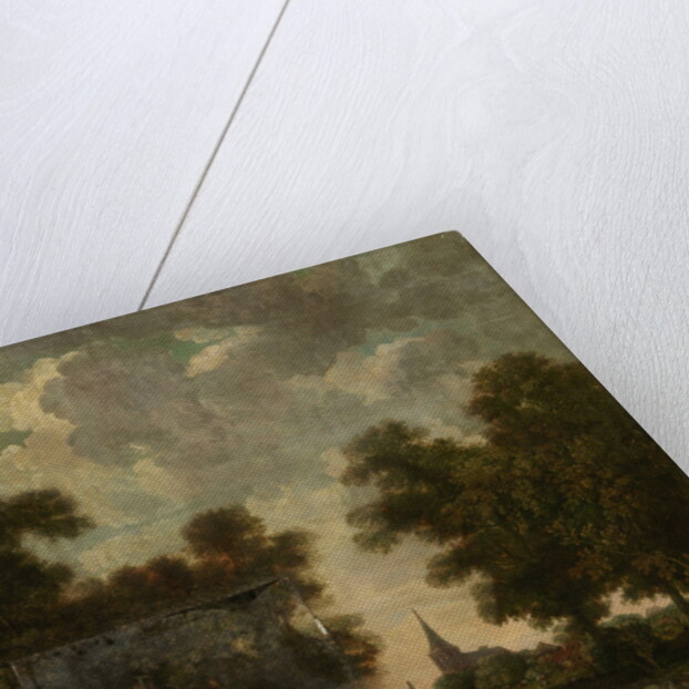 Painted wallpaper with a Dutch Landscape with river by Jurriaan Andriessen