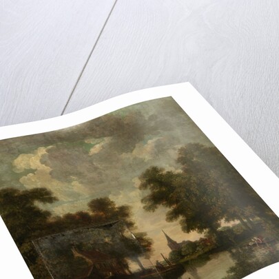 Painted wallpaper with a Dutch Landscape with river by Jurriaan Andriessen
