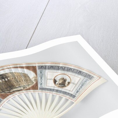 Folding fan with sheet of goatskin, which with gouache the Colosseum, the Baths of Caracalla and the Tomb of Cecilia Metell by Camillo Buti