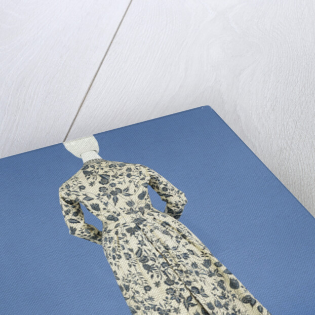 Jacket, painted with blue flower vines and silver high spreads on a white ground and trimmed with long nets band by Anonymous