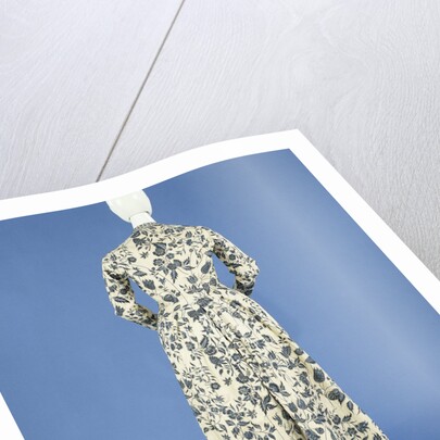 Jacket, painted with blue flower vines and silver high spreads on a white ground and trimmed with long nets band by Anonymous