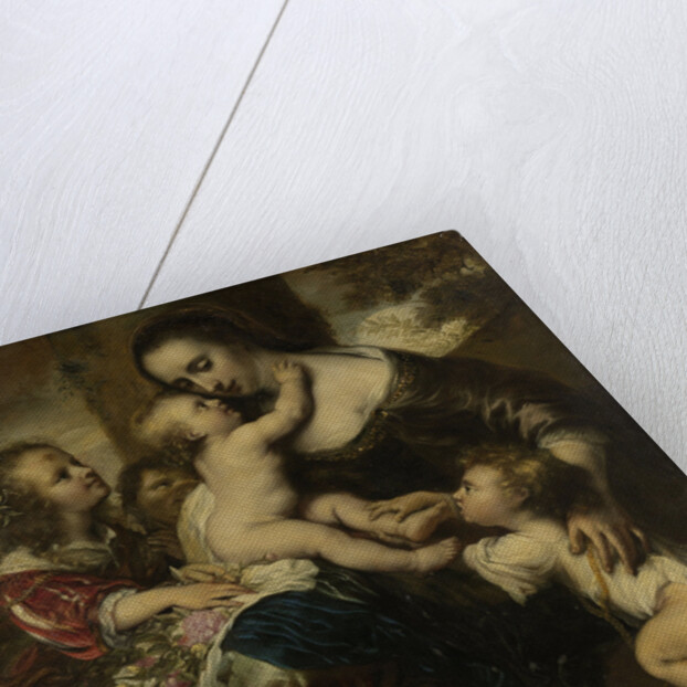 Portrait of a woman with four children, depicted as Caritas by Jürgen Ovens