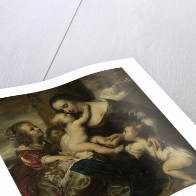 Portrait of a woman with four children, depicted as Caritas by Jürgen Ovens