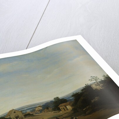 Brazilian landscape with the village of Igaraçú. To the left the church of Sts Cosmas and Damian by Frans Jansz Post