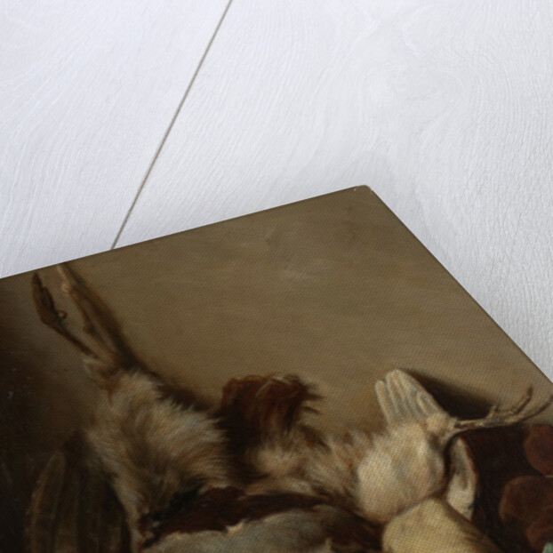 Still life with wood pigeon and powder horn by Guillaume Anne van der Brugghen