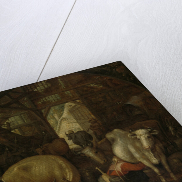 Cows in a stable; witches in the four corners by Roelant Savery